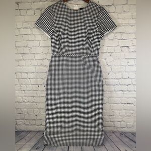 J. Crew Black White Gingham Classic Chic Short Sleeve Preppy Midi Sheath Dress 4